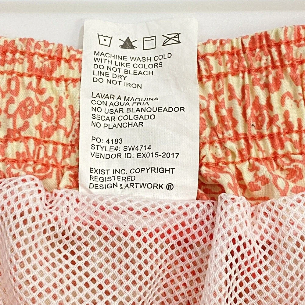 Exist Swim Trunks Mens Medium Orange Floral Paisley Surf Shorts Beachwear